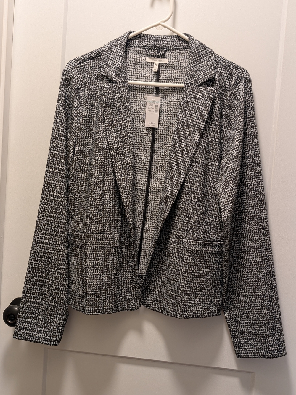 Maurices Black & White Tweed Open-Front Blazer
